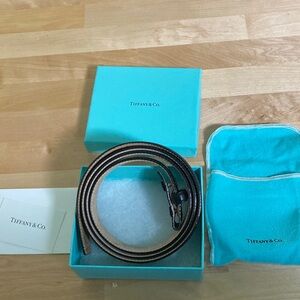 Tiffany 1” black leather belt size 40 Preowned